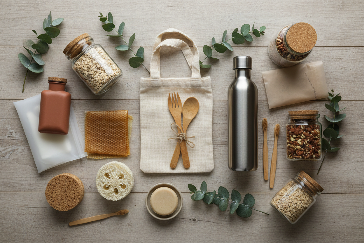 Zero-waste flatlay scene